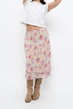 Load image into Gallery viewer, Vintage x Yellow, Pink Silk Midi Skirt (S, M)