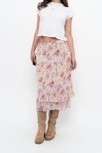 Load image into Gallery viewer, Vintage x Yellow, Pink Silk Midi Skirt (S, M)