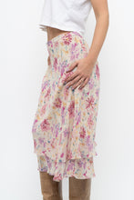 Load image into Gallery viewer, Vintage x Yellow, Pink Silk Midi Skirt (S, M)