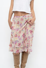 Load image into Gallery viewer, Vintage x Yellow, Pink Silk Midi Skirt (S, M)