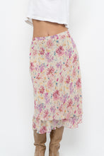 Load image into Gallery viewer, Vintage x Yellow, Pink Silk Midi Skirt (S, M)