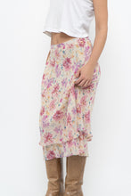 Load image into Gallery viewer, Vintage x Yellow, Pink Silk Midi Skirt (S, M)