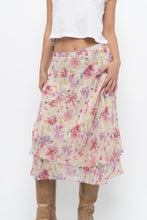 Load image into Gallery viewer, Vintage x Yellow, Pink Silk Midi Skirt (S, M)