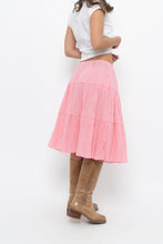 Load image into Gallery viewer, Vintage x Made in USA x Pink Tiered Midi Skirt (S, M)