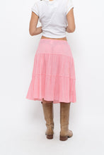 Load image into Gallery viewer, Vintage x Made in USA x Pink Tiered Midi Skirt (S, M)