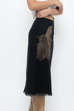 Load image into Gallery viewer, Vintage x Made in Hong Kong x MEXX Black Floral Embroidered Linen Midi Skirt (XS, S)