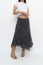 Load image into Gallery viewer, Vintage x ANNE KLEIN Navy Floral Silk Maxi Skirt (S, M)