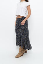 Load image into Gallery viewer, Vintage x ANNE KLEIN Navy Floral Silk Maxi Skirt (S, M)