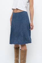Load image into Gallery viewer, Vintage x Made in Thailand x Blue Linen Midi Skirt (XS, S)