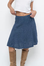 Load image into Gallery viewer, Vintage x Made in Thailand x Blue Linen Midi Skirt (XS, S)