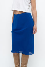 Load image into Gallery viewer, Vintage x BANANA REPUBLIC Cobalt Blue Silk Midi Skirt (XS)