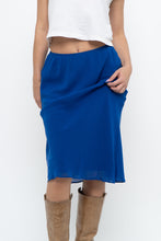 Load image into Gallery viewer, Vintage x BANANA REPUBLIC Cobalt Blue Silk Midi Skirt (XS)