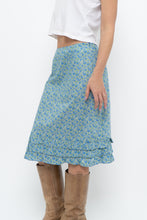 Load image into Gallery viewer, Vintage x Blue, Green Floral Cotton Midi Skirt (S)