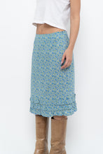 Load image into Gallery viewer, Vintage x Blue, Green Floral Cotton Midi Skirt (S)