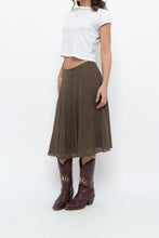 Load image into Gallery viewer, Vintage x JONES NY Brown Polkadot Silk Midi Skirt (S, M)
