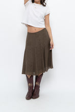 Load image into Gallery viewer, Vintage x JONES NY Brown Polkadot Silk Midi Skirt (S, M)