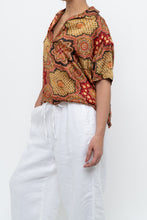Load image into Gallery viewer, THE GREAT x Red Patterned Satin Short Sleeve Blouse (XS-M)
