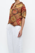 Load image into Gallery viewer, THE GREAT x Red Patterned Satin Short Sleeve Blouse (XS-M)