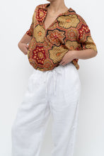Load image into Gallery viewer, THE GREAT x Red Patterned Satin Short Sleeve Blouse (XS-M)