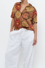 Load image into Gallery viewer, THE GREAT x Red Patterned Satin Short Sleeve Blouse (XS-M)