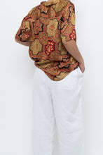 Load image into Gallery viewer, THE GREAT x Red Patterned Satin Short Sleeve Blouse (XS-M)