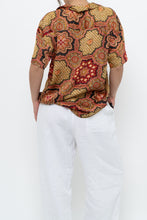 Load image into Gallery viewer, THE GREAT x Red Patterned Satin Short Sleeve Blouse (XS-M)