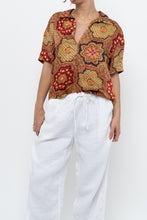 Load image into Gallery viewer, THE GREAT x Red Patterned Satin Short Sleeve Blouse (XS-M)
