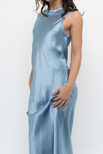 Load image into Gallery viewer, ZARA x Blue Satin Sleeveless Midi Dress (XS, S)