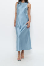 Load image into Gallery viewer, ZARA x Blue Satin Sleeveless Midi Dress (XS, S)