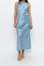Load image into Gallery viewer, ZARA x Blue Satin Sleeveless Midi Dress (XS, S)