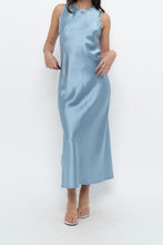 Load image into Gallery viewer, ZARA x Blue Satin Sleeveless Midi Dress (XS, S)
