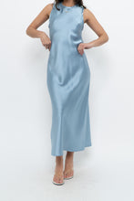 Load image into Gallery viewer, ZARA x Blue Satin Sleeveless Midi Dress (XS, S)