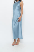 Load image into Gallery viewer, ZARA x Blue Satin Sleeveless Midi Dress (XS, S)