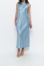 Load image into Gallery viewer, ZARA x Blue Satin Sleeveless Midi Dress (XS, S)