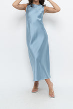 Load image into Gallery viewer, ZARA x Blue Satin Sleeveless Midi Dress (XS, S)