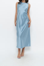 Load image into Gallery viewer, ZARA x Blue Satin Sleeveless Midi Dress (XS, S)