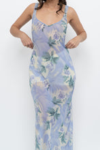 Load image into Gallery viewer, Vintage x LA SENZA Blue Floral Semi-Sheer Halter Maxi Slip Dress (S, M)
