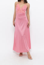 Load image into Gallery viewer, Vintage x Made in USA x Pink Nylon Lace Midi Sleep Dress (S)