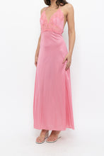 Load image into Gallery viewer, Vintage x Made in USA x Pink Nylon Lace Midi Sleep Dress (S)