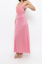 Load image into Gallery viewer, Vintage x Made in USA x Pink Nylon Lace Midi Sleep Dress (S)