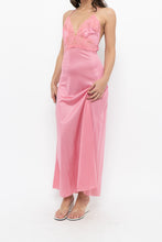 Load image into Gallery viewer, Vintage x Made in USA x Pink Nylon Lace Midi Sleep Dress (S)
