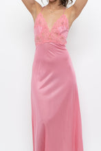Load image into Gallery viewer, Vintage x Made in USA x Pink Nylon Lace Midi Sleep Dress (S)