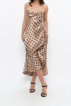 Load image into Gallery viewer, ZARA x Champagne Polkadot Satin Maxi Dress (M)