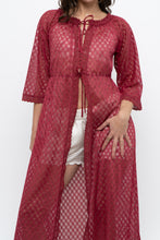 Load image into Gallery viewer, Vintage x Made in USA x Red Eyelette Front-tie Slip (XS-M)