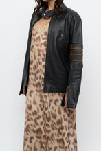 Load image into Gallery viewer, Vintage x Black, Brown Striped Leather Biker Jacket (XS-M)