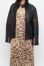 Load image into Gallery viewer, Vintage x Black, Brown Striped Leather Biker Jacket (XS-M)