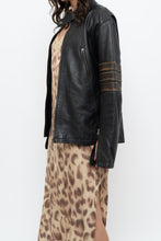 Load image into Gallery viewer, Vintage x Black, Brown Striped Leather Biker Jacket (XS-M)