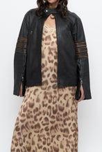 Load image into Gallery viewer, Vintage x Black, Brown Striped Leather Biker Jacket (XS-M)