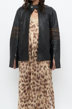 Load image into Gallery viewer, Vintage x Black, Brown Striped Leather Biker Jacket (XS-M)