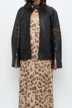 Load image into Gallery viewer, Vintage x Black, Brown Striped Leather Biker Jacket (XS-M)